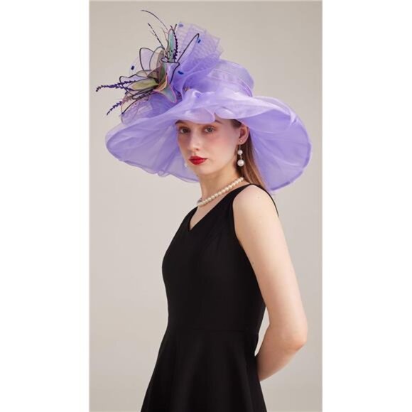 Women's Kentucky Derby Church Dress Hat 05 Lightpurple - Picture 5 of 7